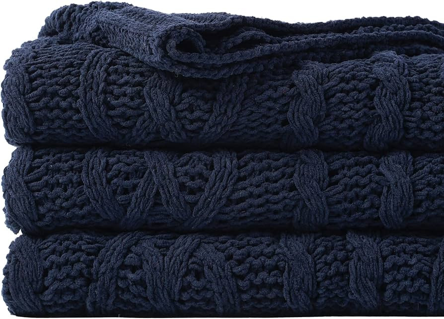 Battilo Navy BlueThrow Blanket for Couch, 51"x67", Chenille Knit Throw Blanket, Super Soft Warm B... | Amazon (US)