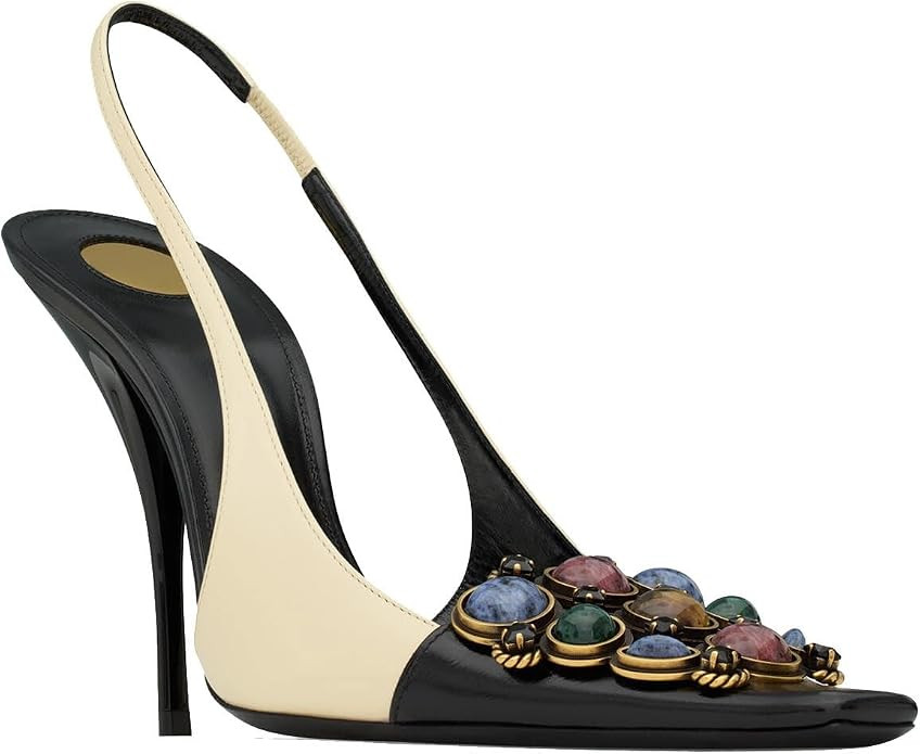 Jewel Slingback Sandal Women Stiletto Heel Point Toe Slip on Pump Shoes | Amazon (US)