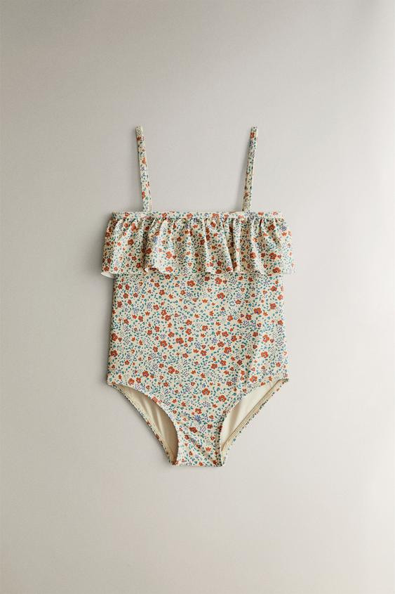 KIDS’ FLORAL RUFFLE BEACH SWIMSUIT | Zara US