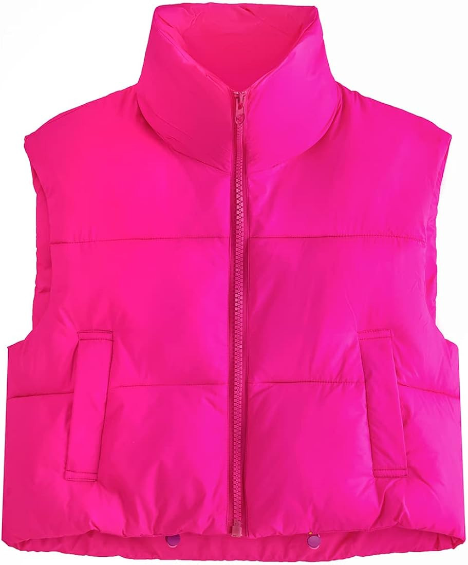 HOULENGS Women High Neck Cropped Puffer Vest Fashion Zipper Lightweight Sleeveless Outerwear Vest... | Amazon (US)