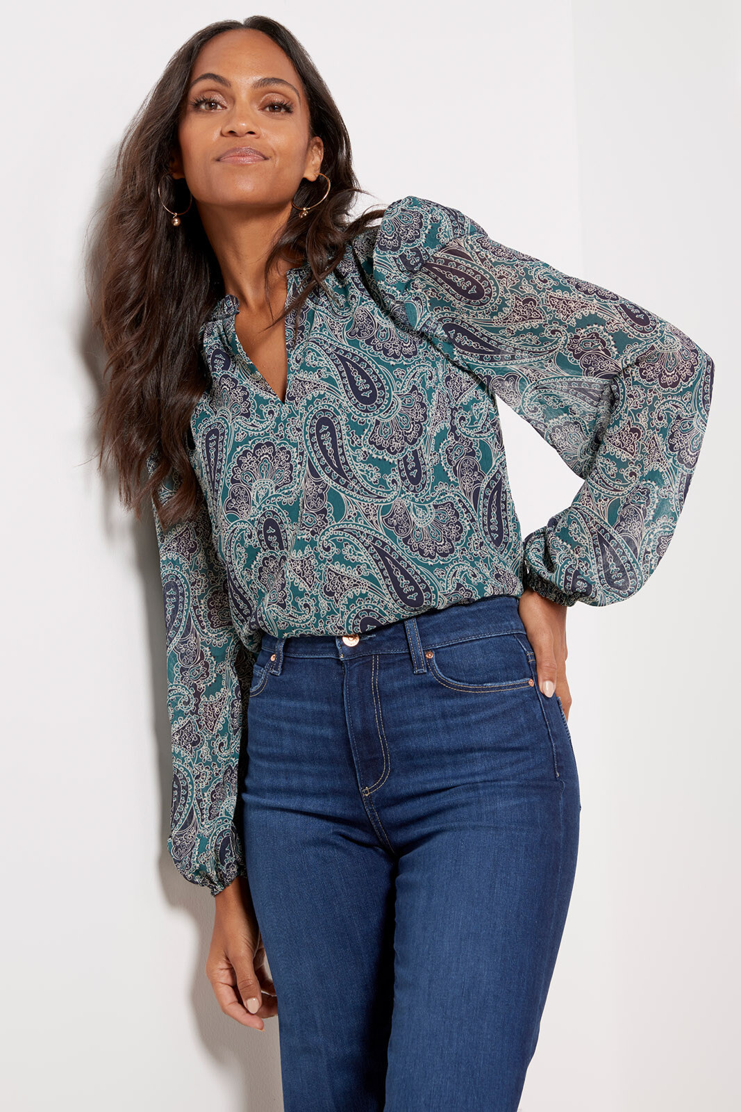 Kora Paisley Chiffon Blouse | Evereve