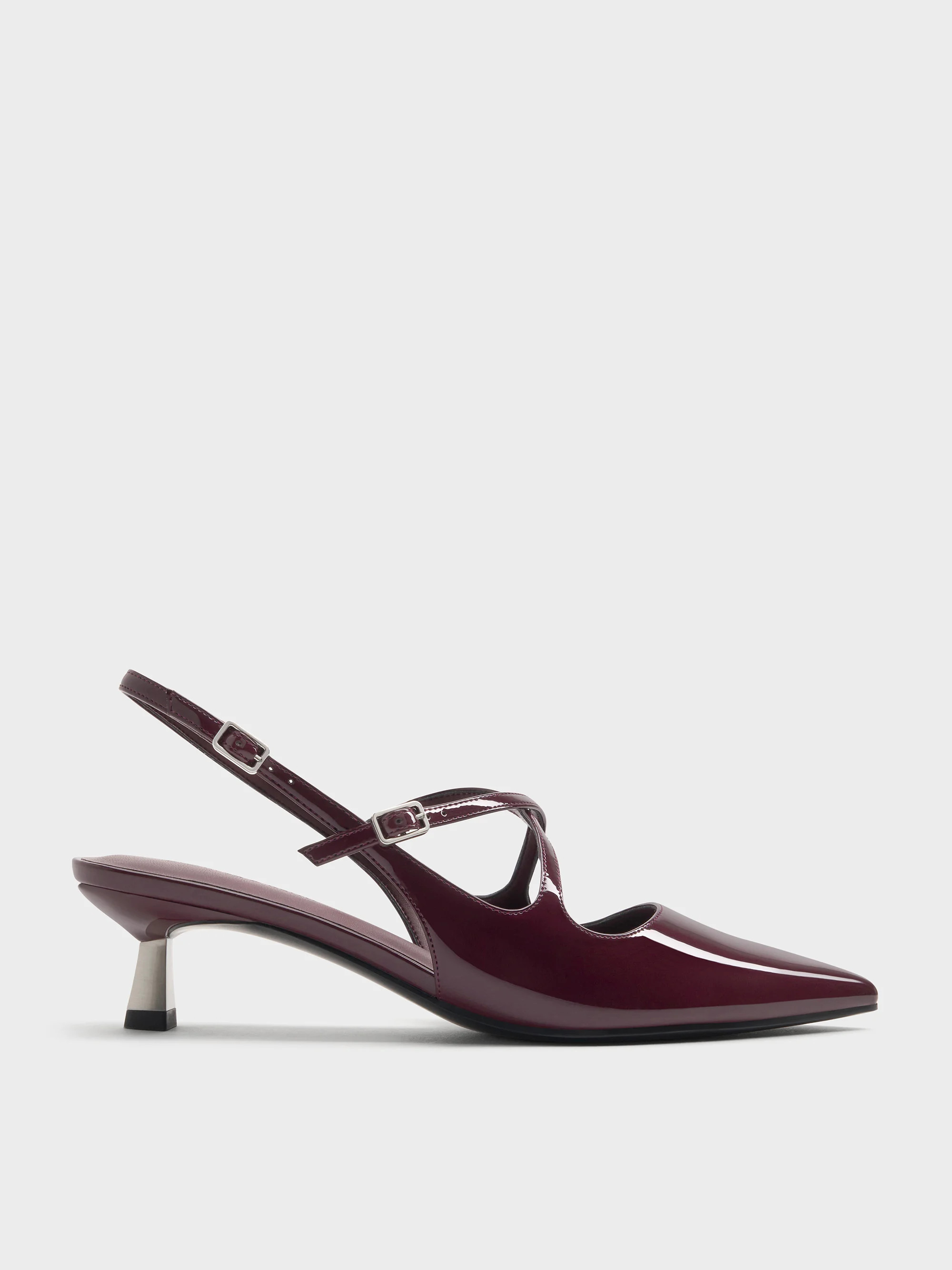 Maroon Pauline Patent Crossover Kitten Heels | CHARLES & KEITH UK | Charles & Keith UK