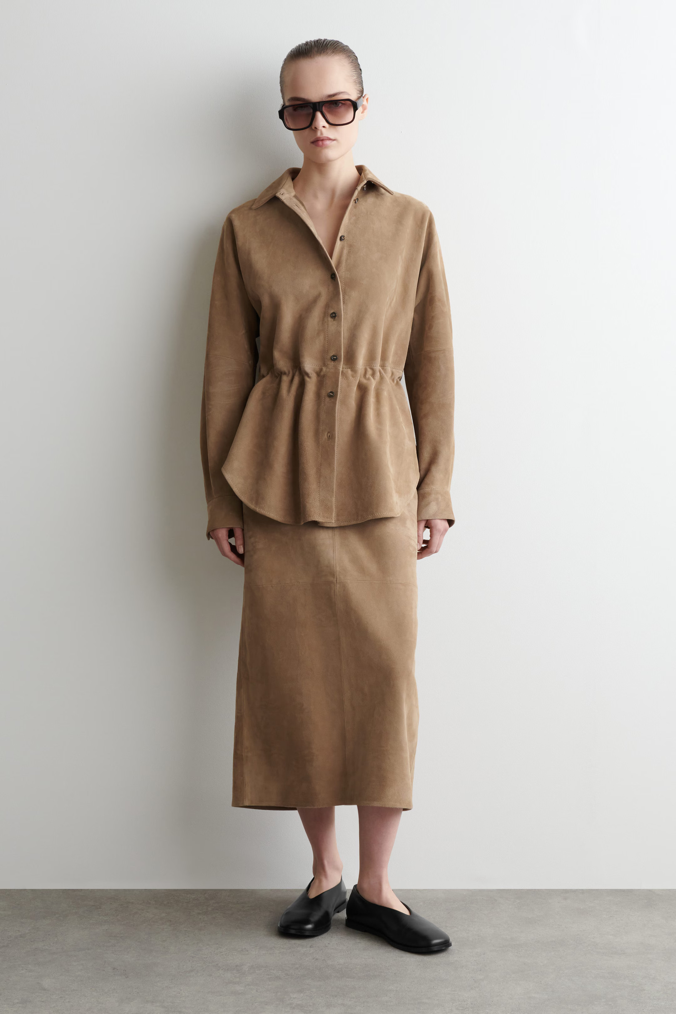 PANELLED SUEDE DRAWSTRING MIDI SKIRT | COS (EU)