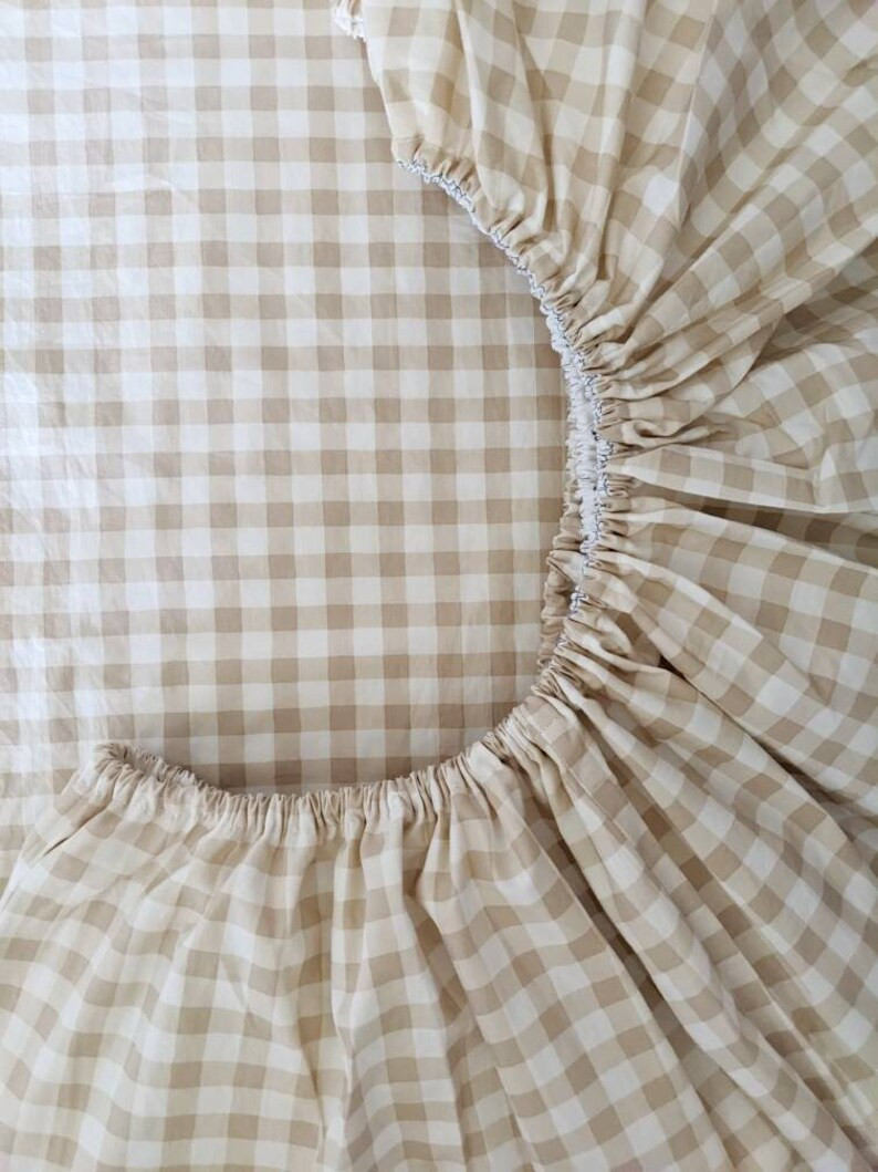 Crib sheet beige yellow warm gingham ORGANIC nursery READY SHIP neutral Boys Baby Bedding crib ta... | Etsy (US)