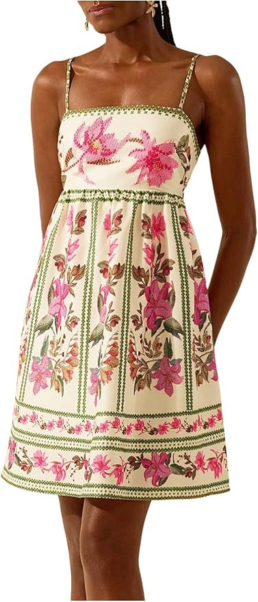 MakeMeChic Women's Floral Boho Dress Sleeveless Vacation Mini Short Dress Tie Backless Sundress | Amazon (US)