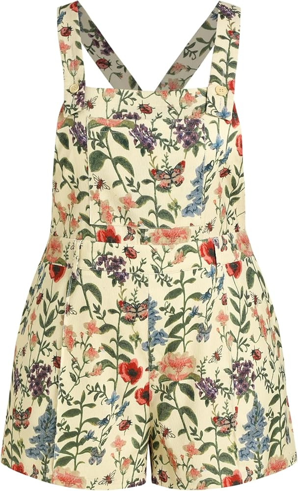 CIDER Rompers For Women Floral Corduroy Romper Curve Plus Size Square Neck Button Short Casual Ro... | Amazon (US)