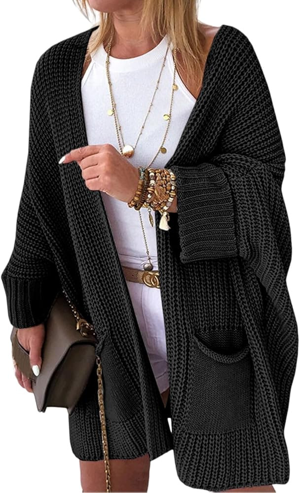 SELINK Women's Cardigan Sweater Casual Oversized Fold Over Sleeve Open Front Cardigan Solid Long ... | Amazon (US)