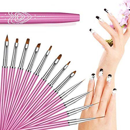 12 Pcs Nail Art Brush Set - Nail Art Painting Drawing Pen Builder Flat Gradient Line UV Gel Acrylic  | Walmart (US)