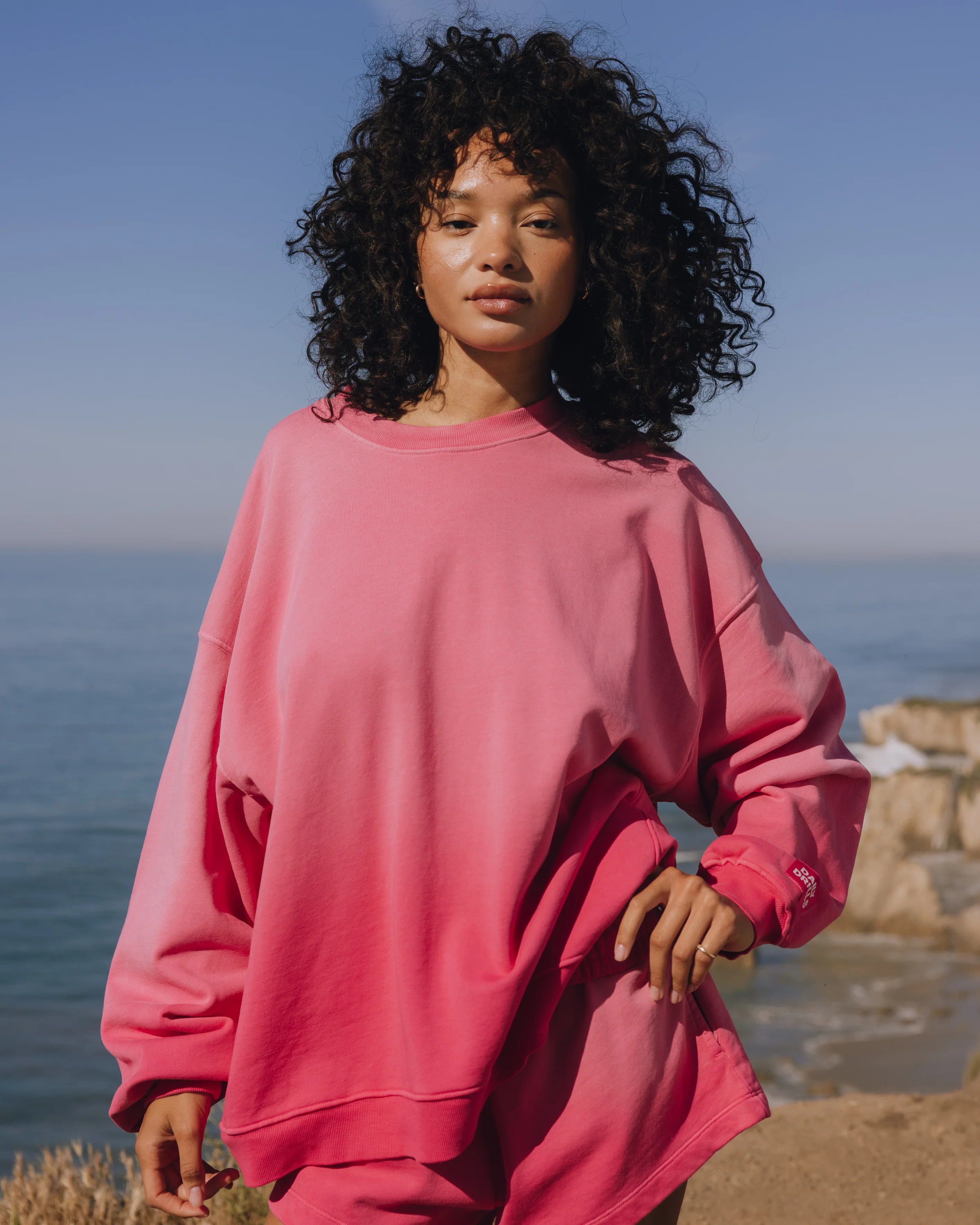 Unisex Oversized Crew - Sunsoaked Hot Shot with Monochrome Patch | Daily Drills LLC