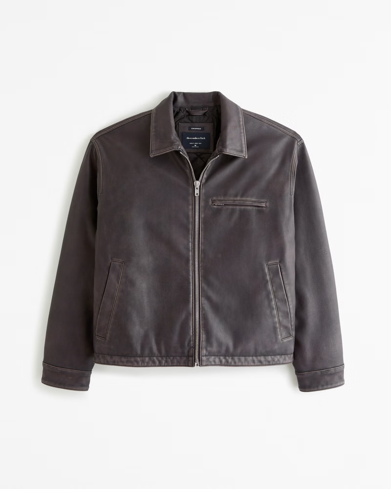 Men's Cropped Vegan Leather Zip Trucker Jacket | Men's Coats & Jackets | Abercrombie.com | Abercrombie & Fitch (US)