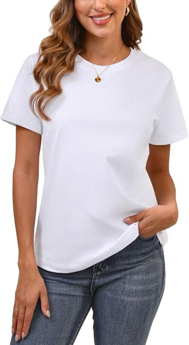 BJY Cotton Basic T Shirts for Women,Crew Neck Short Sleeve Summer Shirts(2XS-3XL) | Amazon (US)