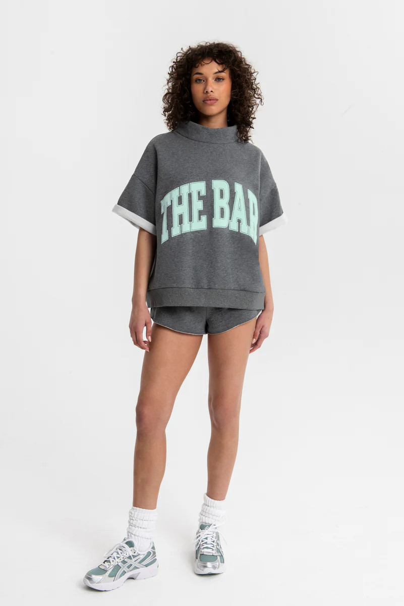 HIGHNECK SHORT SLEEVE DARK HEATHER GREY/MINT | The Bar