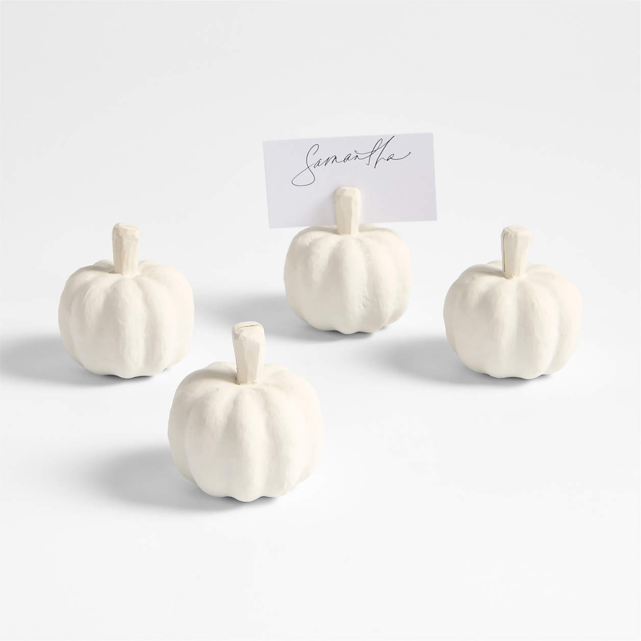 Papier Mache Pumpkin Placecard Holders, Set of 4 | Crate & Barrel | Crate & Barrel