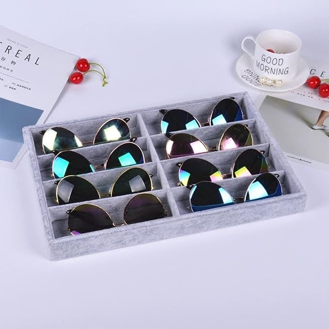 STYLIGING Sunglasses Organizer Storage Tray, 8 Grids Eyewear Watch Holder Display Velvet Jewelry ... | Amazon (US)