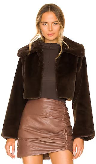 Cleobella Cropped Faux Fur Jacket in Chocolate Brown | Revolve Clothing (Global)