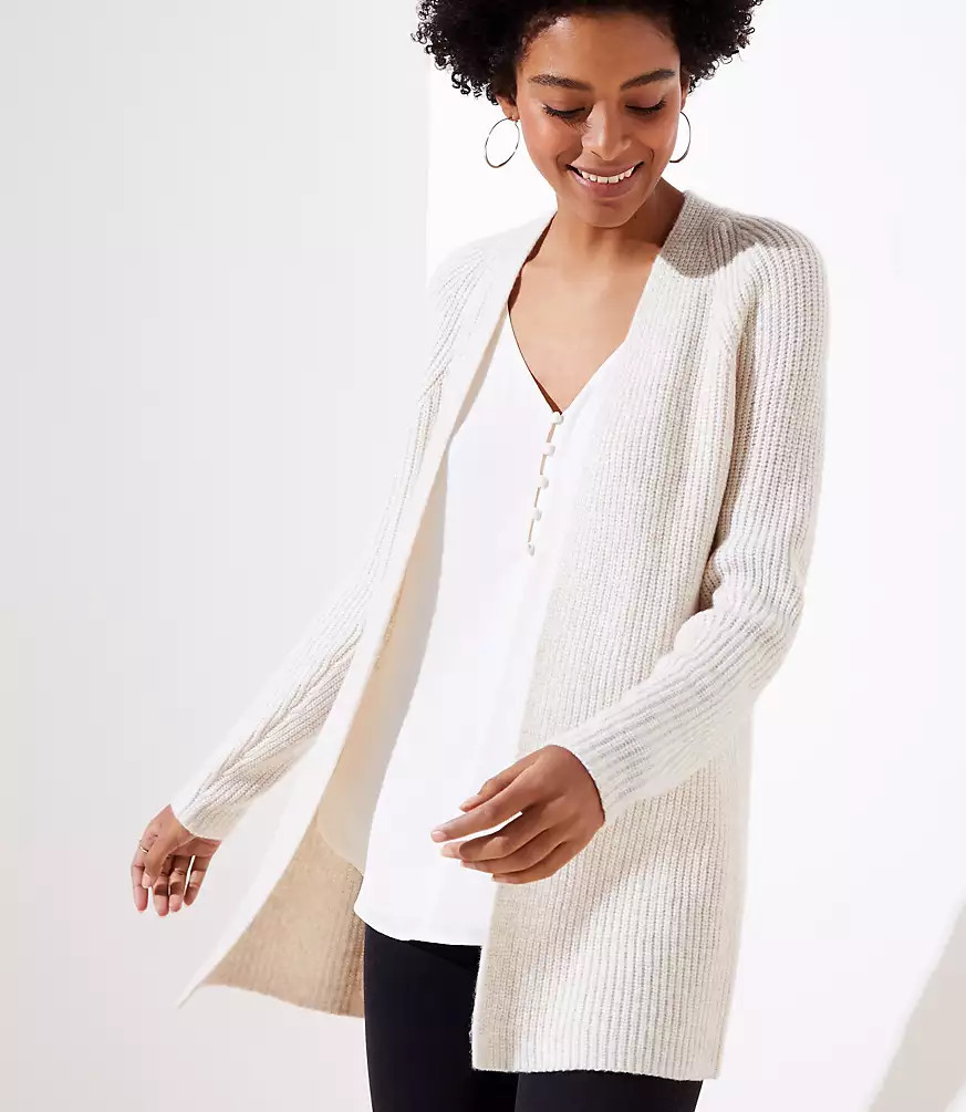 Ribbed Open Cardigan | LOFT