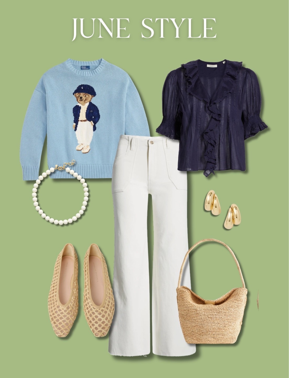 Outfit of the week! I just wrote a whole blog post on how to get the Ralph Lauren look and this outfit is a great example! I love this new blue bear sweater, especially paired with white and ecru denim! These are some of my favorite white jeans of the season. I recommend them to everyone! 🤩🤍

#LTKSeasonal #LTKootd #LTKOver40