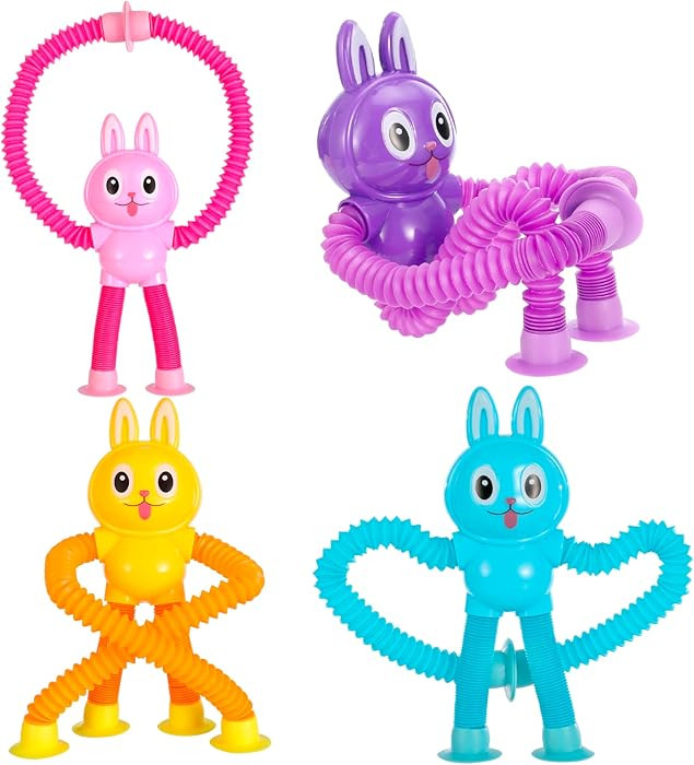 Easter Basket Stuffers for Toddlers, 4 Pack Pop Tubes Bunny Toys Easter Gifts for Kids, Sensory T... | Amazon (US)