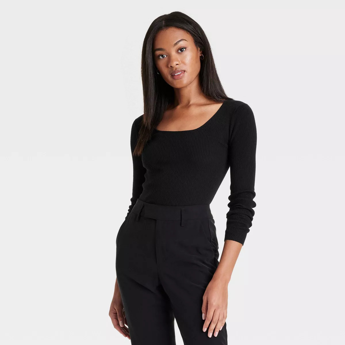 Women's Square Neck Pullover Sweater - A New Day™ Black XS | Target