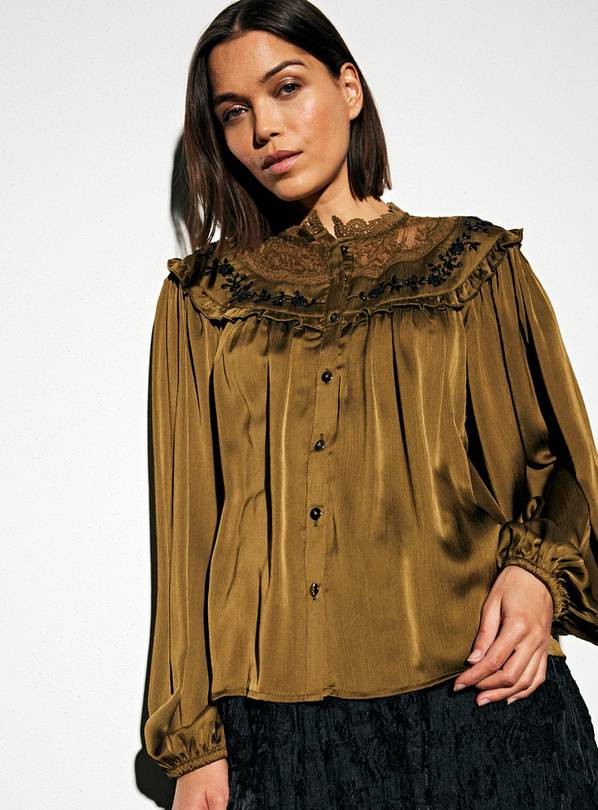 Dark Green Embroidered Yoke Blouse 26 | Tu Clothing