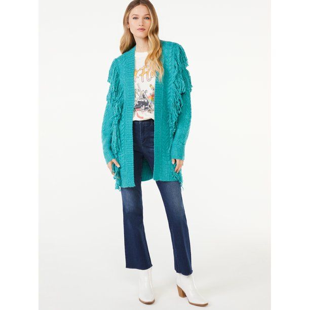 Scoop Women's Fringe Cardigan Sweater with Belt - Walmart.com | Walmart (US)