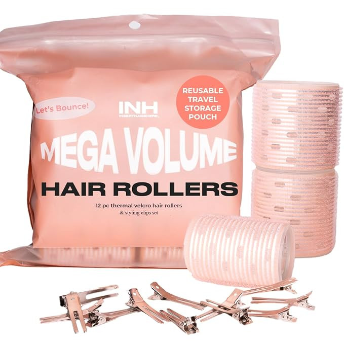 INH Hair Rollers | Volumizing Velcro Rollers Set for 90s Blowout Look | 12 pc Self Grip Ceramic T... | Amazon (US)