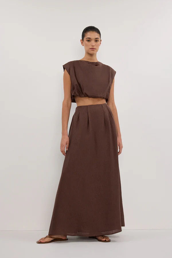 AMY CHOC LINEN MIDI SKIRT | DISSH