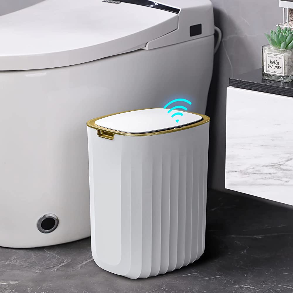 MOPUP Gold Small Bathroom Trash Can, Hands Free Garbage Can, 14L Little Automatic Wate Bin with L... | Amazon (US)