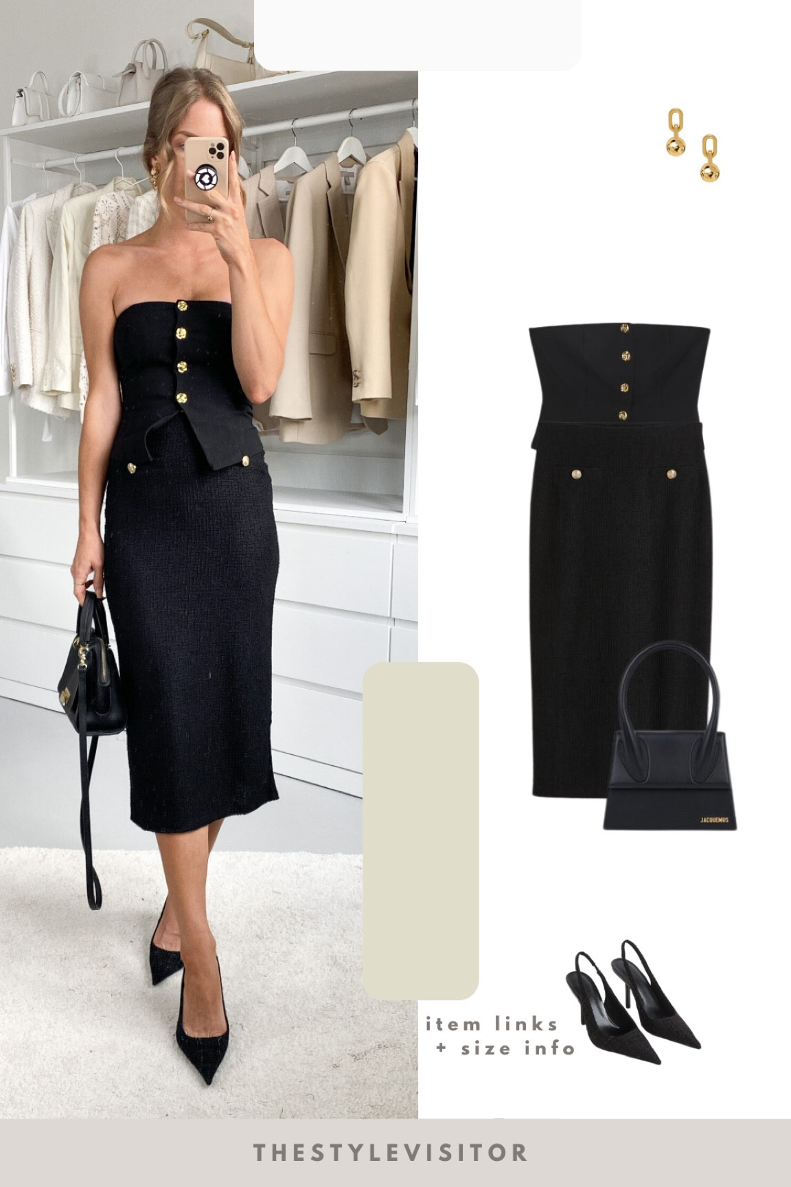 Top is hard to size! I’m wearing xs and I’m 75C with 65 cm waist. It’s quite tight but when I wear an S it’s too big again 🙃 Top has sticky strips to hold up nicely. Wearing xs in skirt, the fabric is stretchy so you can size down if between sizes. Read the size guide/size reviews to pick the right size.

Leave a 🖤 to favorite this post and come back later to shop

Midi skirt, black skirt, tube top, buttoned up top, classic style 

#LTKparties #LTKstyletip #LTKSeasonal