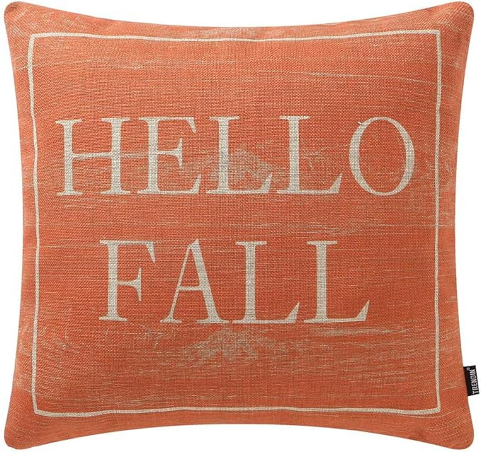 TRENDIN Decorative Throw Pillow Cover 18x18 inch Wooden Plank Orange Hello Fall Cushion Case Squa... | Amazon (US)