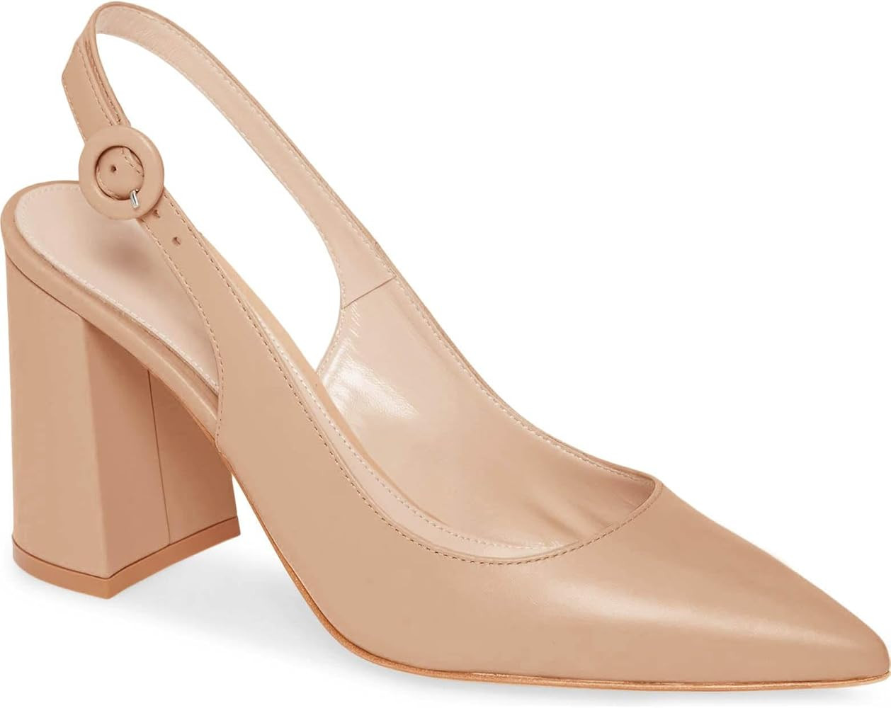 Women's Pointed Toe Block Heel Pumps Slingback Chunky Heel Slip On Work Party Dress Shoes | Amazon (US)