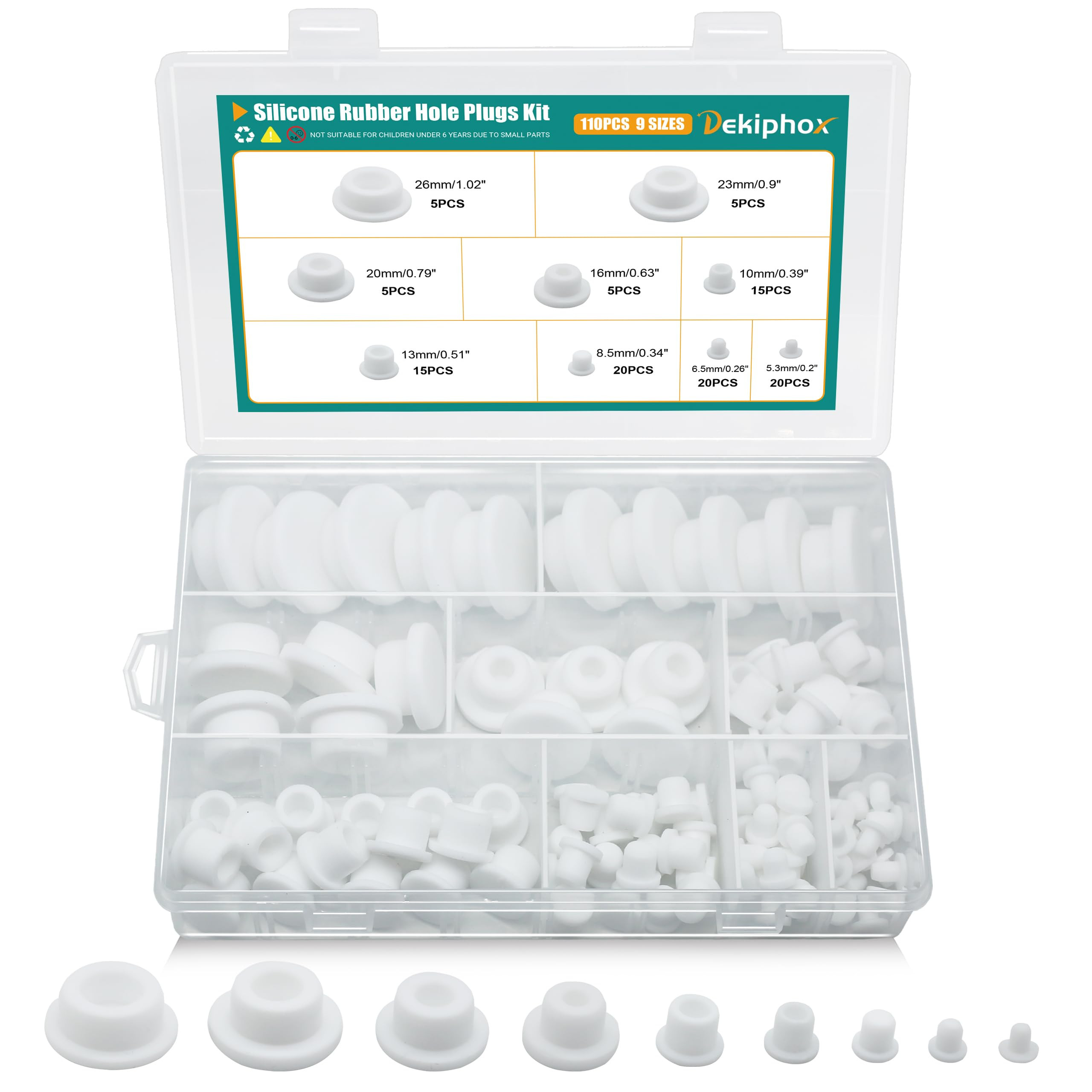 110PCS Silicone Rubber Plugs for Round Holes Assorted Sizes T-Shape Rubber Stoppers Hole Plug Bat... | Amazon (US)