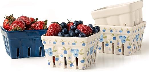 BIEN BEAU Farmhouse Ceramic Berry Basket, Colander, Farmers Market square Bowl. Rustic Kitchen de... | Amazon (US)