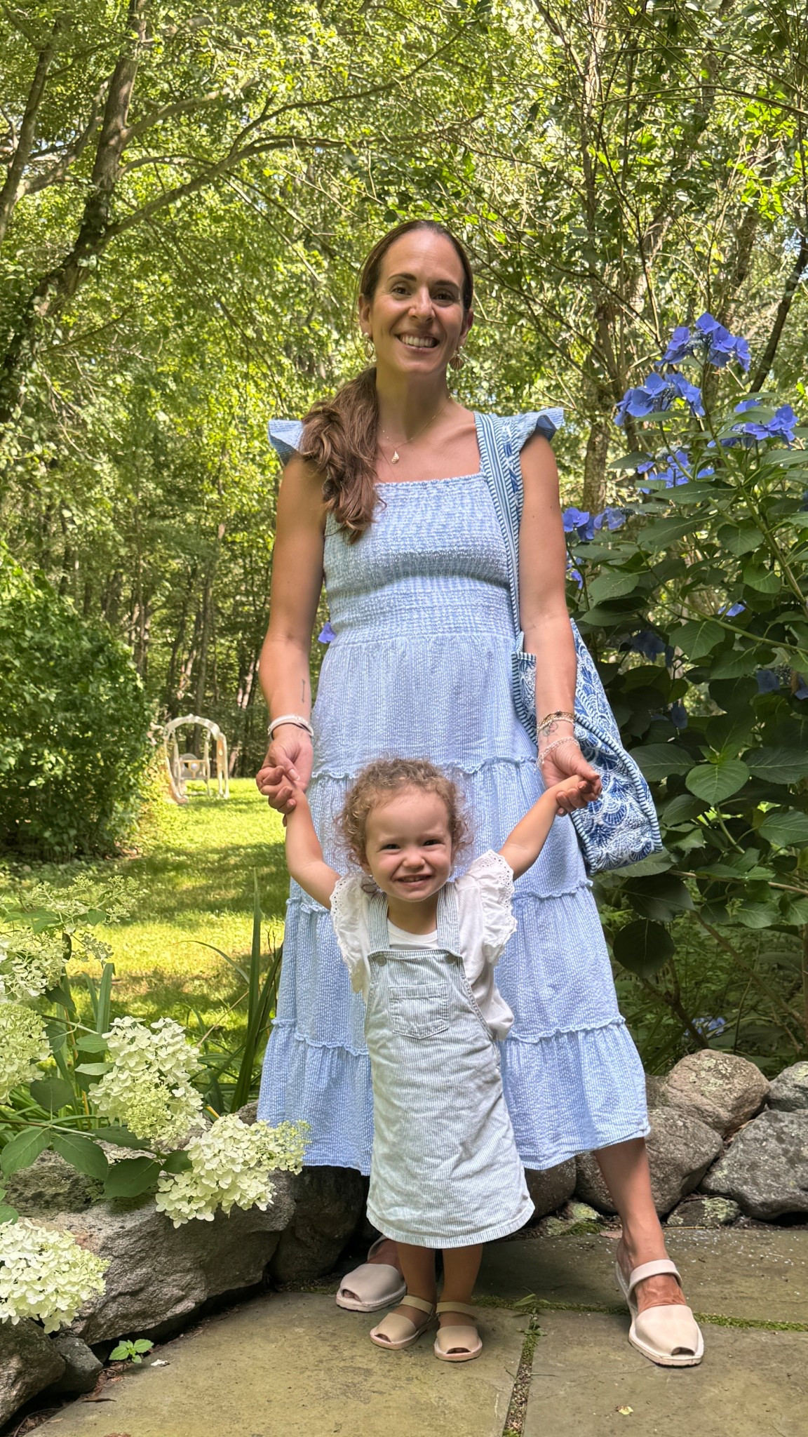 Loving this thrifted Vineyard Vines seersucker maxi dress and Camila’s matching seersucker overalls so much! Perfect for summer in New England. Our shoes were a Spain find and I linked everything or very similar for you! 

Preppy summer dress mommy and me blue and white seersucker 