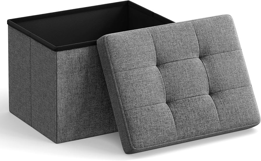 SONGMICS Small Folding Storage Ottoman, Foot Rest Stool, 12.2 x 16.1 x 12.2 Inches, 286 lb Load C... | Amazon (US)
