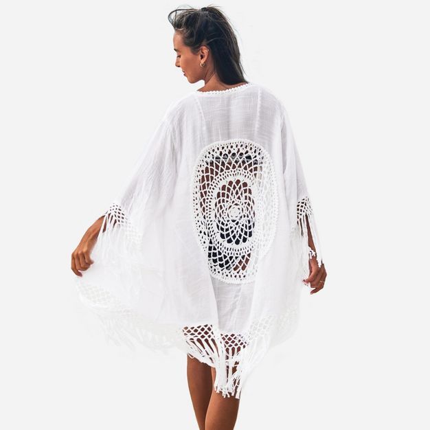 Women's White Tassel Crochet Swim Cover Up Beachwear One Size - Cupshe | Target