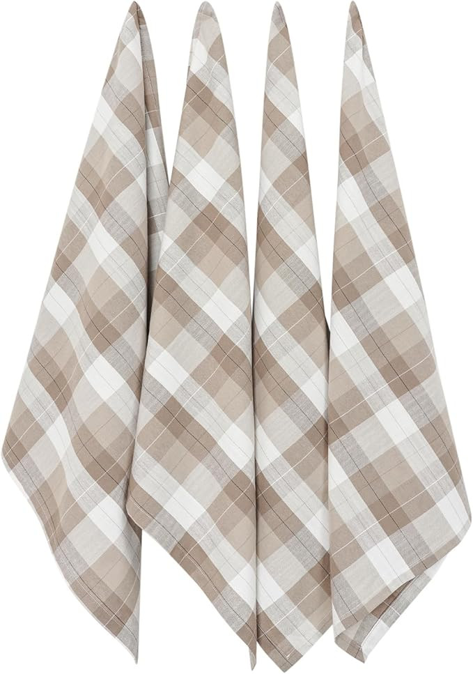 Kitchen Towels Set of 4, Cotton Linen Plaid Dish Towels 23.6 x 26.7 Inches, Large Hand Towels wit... | Amazon (US)