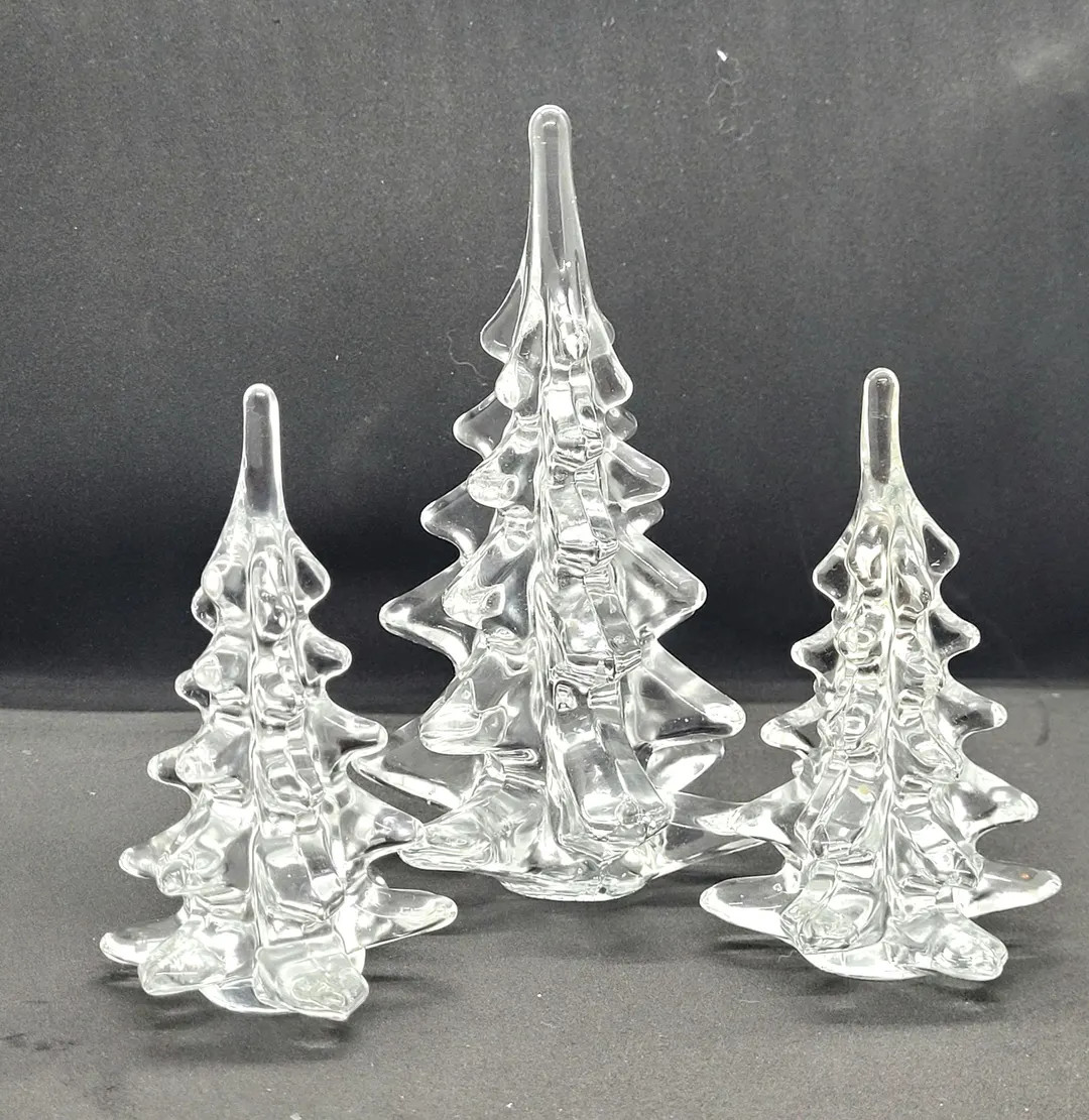 Glass Christmas Tree Set of 2 Clear 4 Inch or Single 6 Inch Clear Solid Glass Pine Tree Vintage C... | Etsy (US)