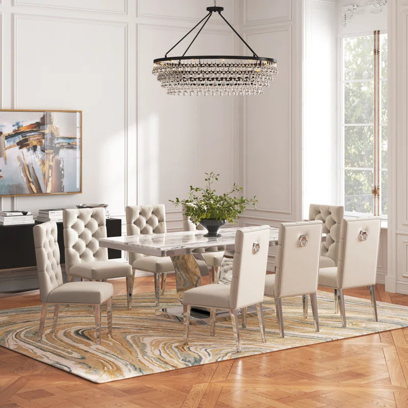Bernadette 8 - Person Marble Top Pedestal Dining Set | Wayfair North America