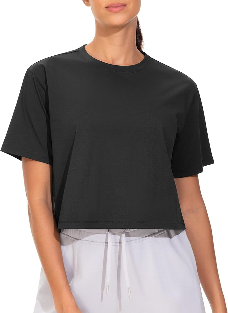 THE GYM PEOPLE Workout Crop Tops for Women Short Sleeve Shirts Loose Fit Yoga Athletic Basic Crop... | Amazon (US)