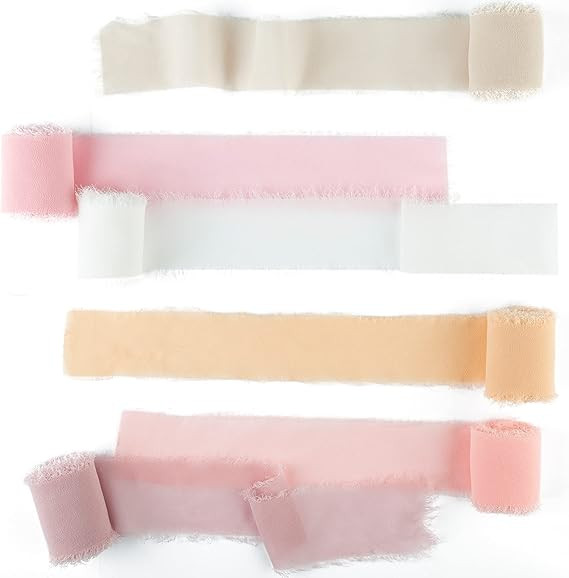 6 Rolls Handmade Chiffon Ribbons 1.5”x3 Yd Silk-Like Fringe Ribbon Frayed Edge Riband Decoratio... | Amazon (US)