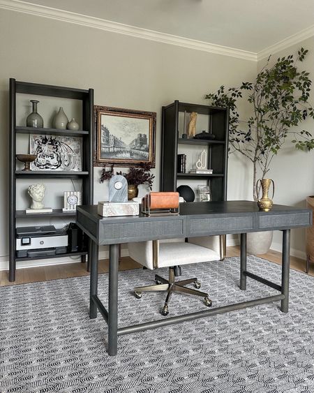 Just our desk and bookcase is back in a beautiful charcoal color! Reasonably priced and love the design — matches with so m at styles!

*rug is custom, tree is a DIY

#LTKfindsunder100 #LTKstyletip #LTKhome