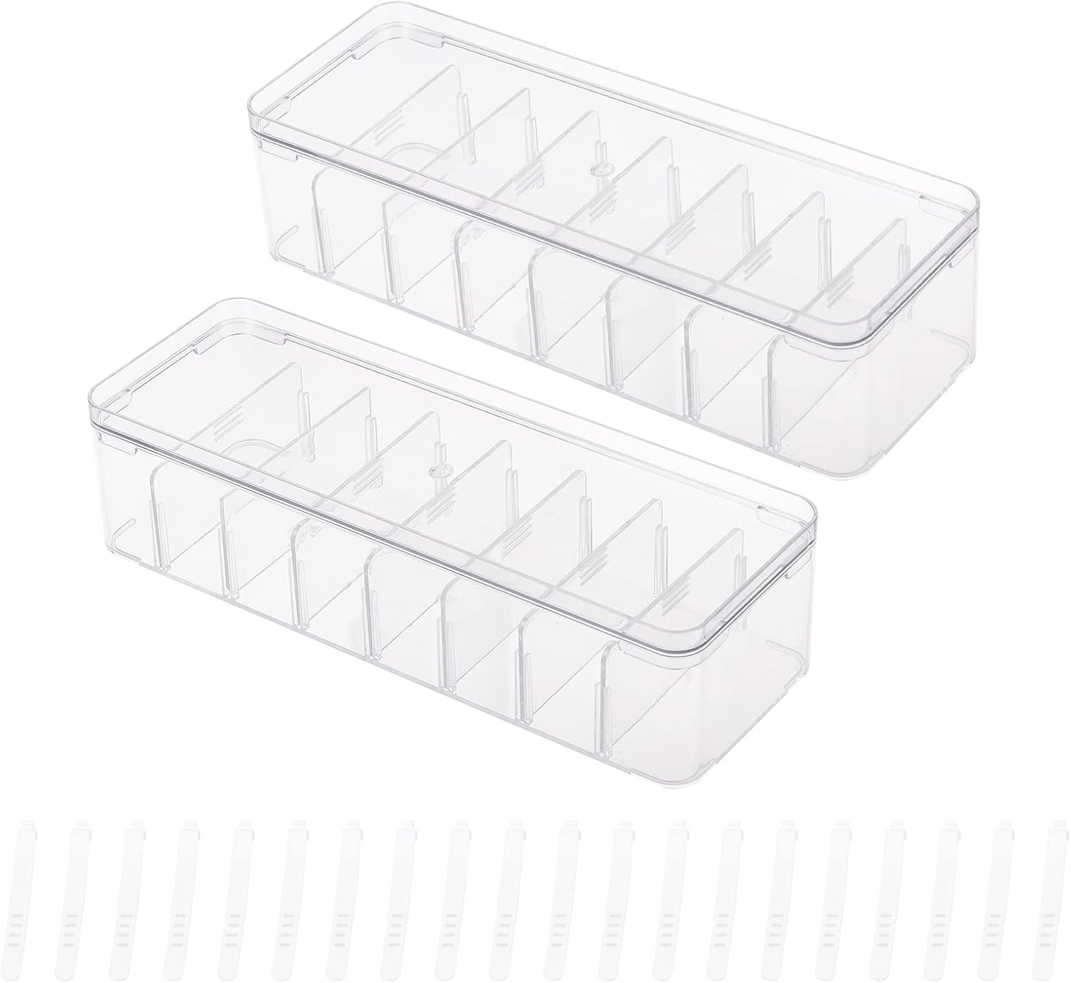 Yesesion 2pcs Clear Plastic Cable Organizer Boxes with Adjustment Compartments, Desk Accessories ... | Amazon (US)