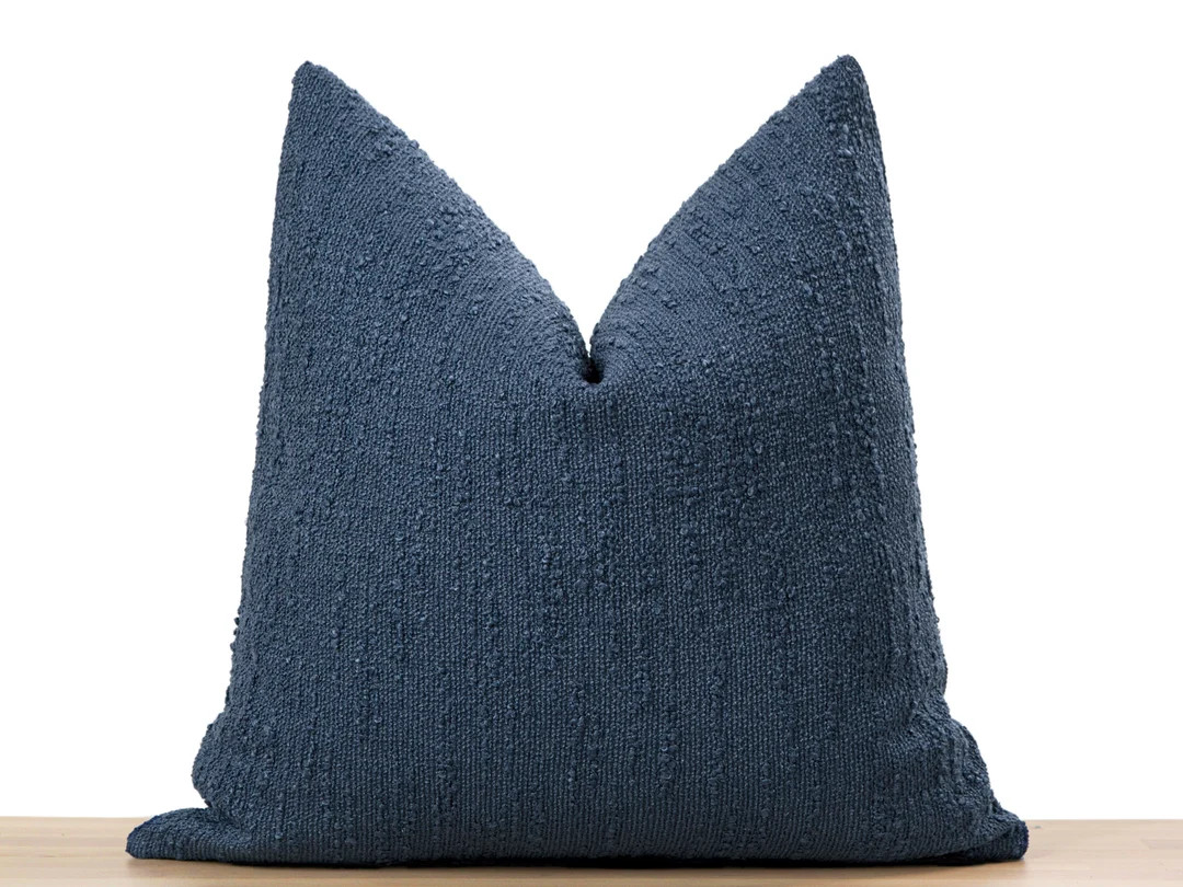 Blue Boho Throw Pillow Cover Boucle Euro Sham Bohemian Pillowcase Navy Textured Cushion Textured ... | Etsy (US)