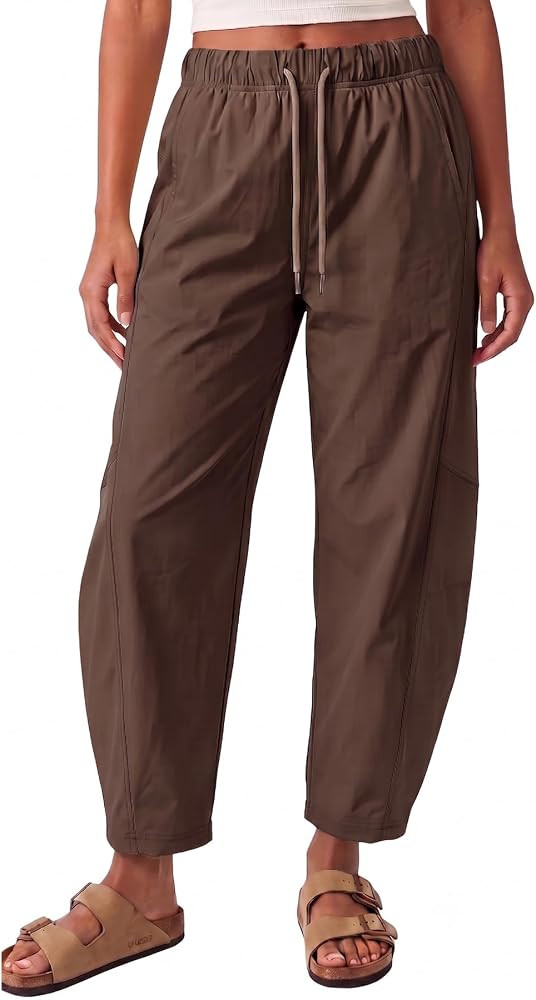 Ainangua Womens Nylon Barrel Pants High Waisted Travel Pants Lounge Slacks | Amazon (US)
