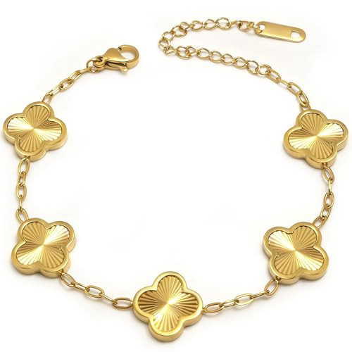 Aimétte Monette 18K Gold Bracelets for Women Non Tarnish, Four Leaf Clover Bracelet Double-sided, Gold Plated Bracelets, Charm Bracelets for Women Trendy, Gold Jewlery Gifts | Amazon (US)