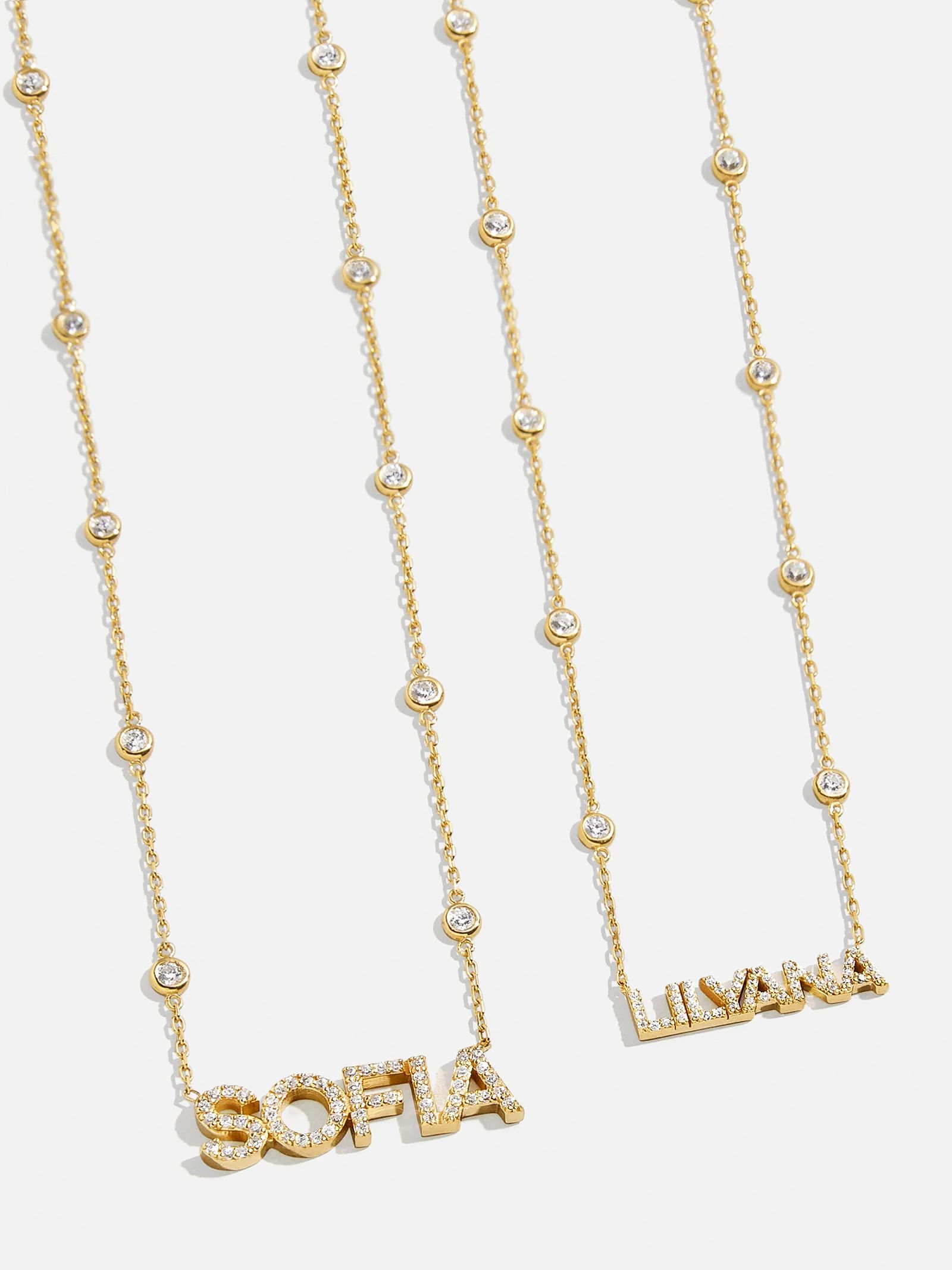18K Gold Custom Yasmine Nameplate Necklace - Clear/Gold | BaubleBar (US)