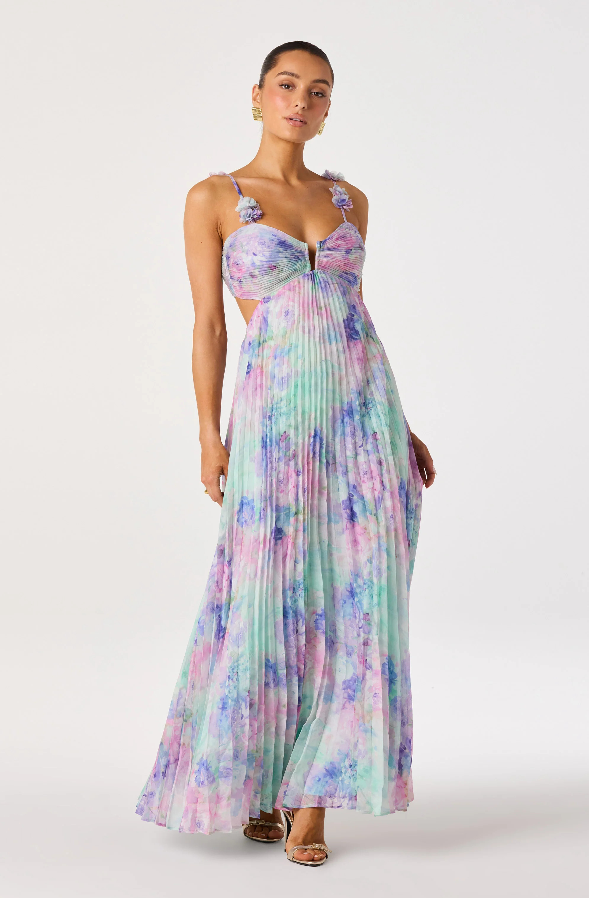 Emese Floral Cutout Maxi Dress - Pink purple floral / M | ASTR The Label (US)