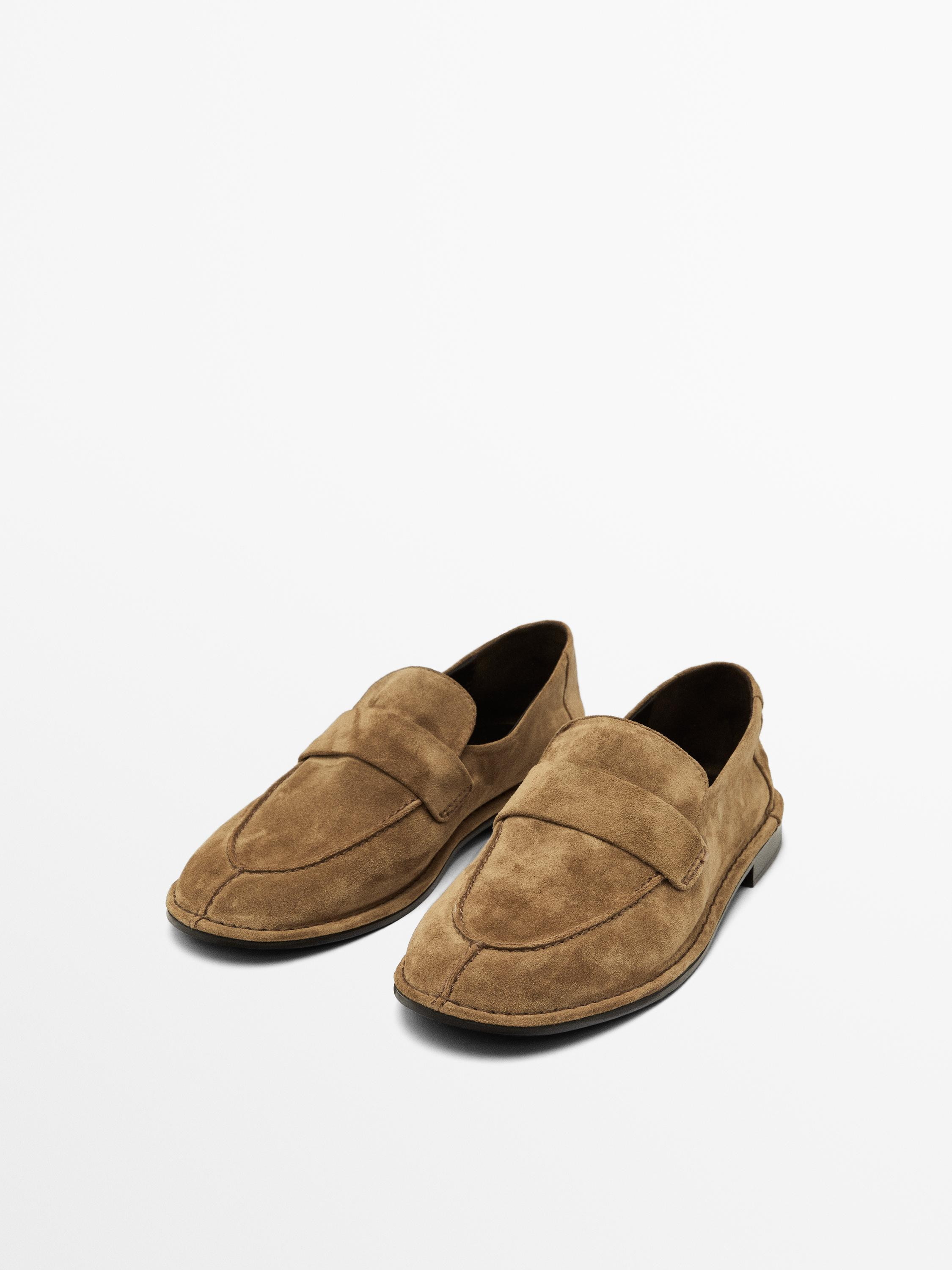 Soft split suede loafers | Massimo Dutti US