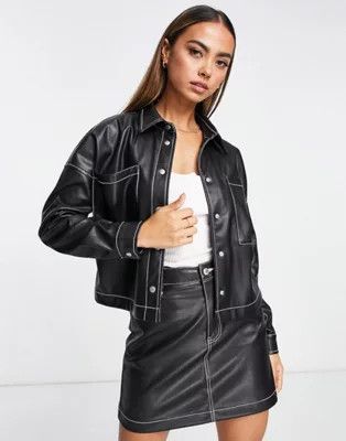 Urban Bliss faux leather shirt in black with contrast stitch - part of a set | ASOS (Global)